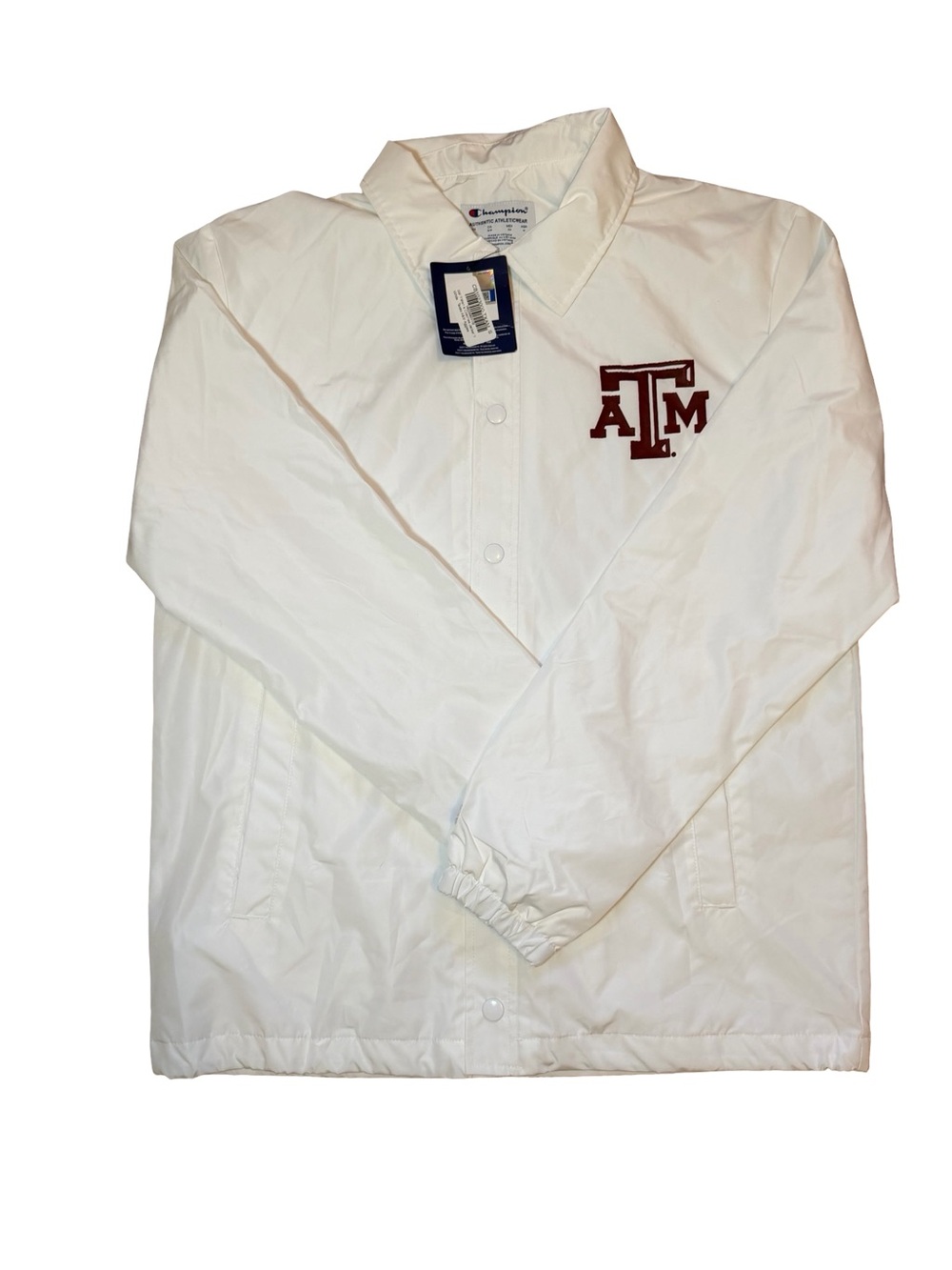 Champion White Coach Jacket with Maroon A&M Patch